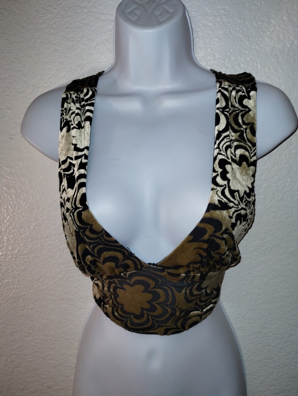 Urban Outfitters Top Gold Black/Gray Burnout Velvety Stretchy Size Small